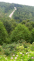 Highway 143 descending down toward Robbinsville, NC. Near Spirit Ridge Overlook.